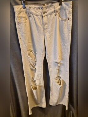 SONG Light Beige Distressed Street Jeans